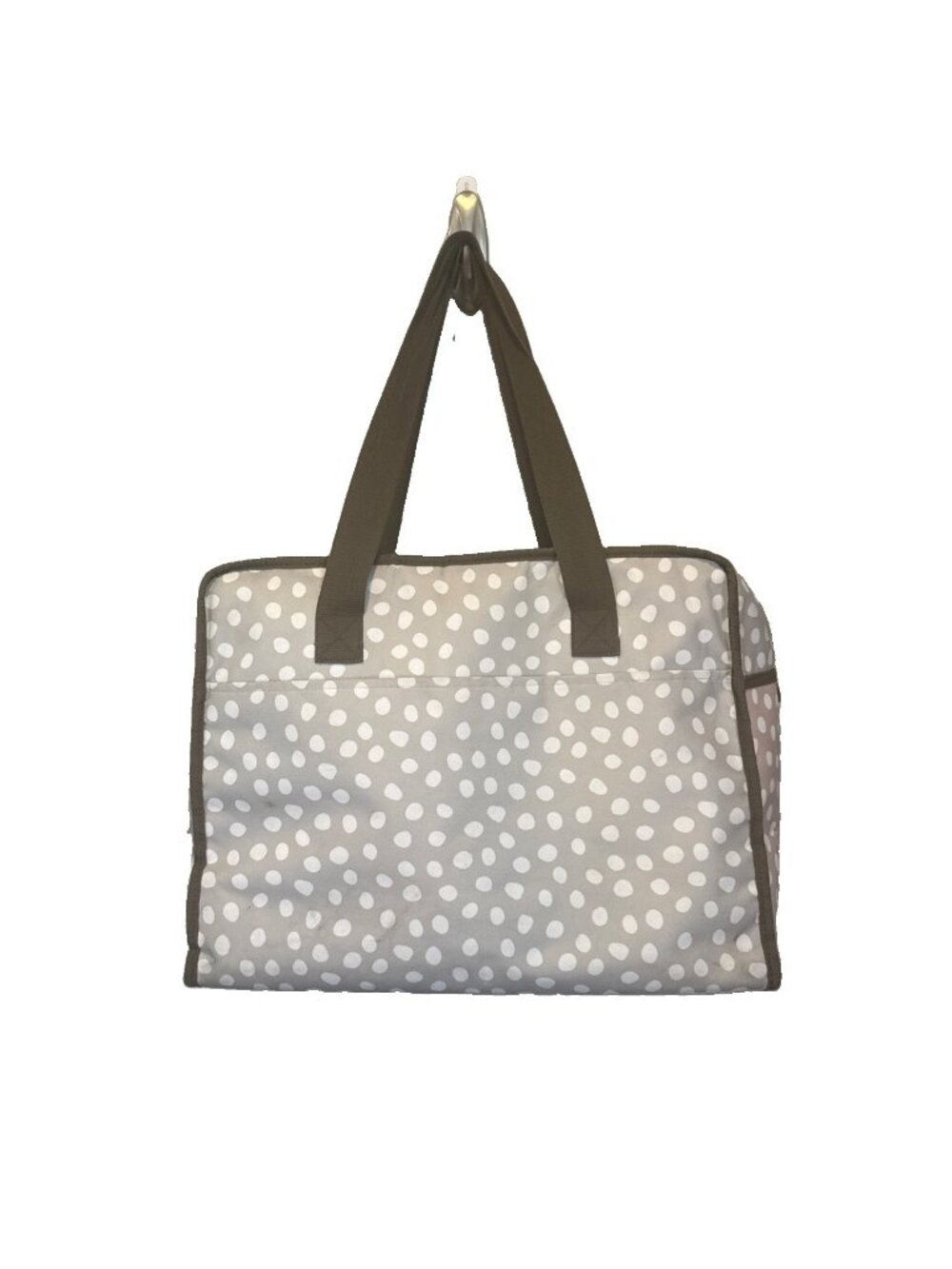 Thirty One Thermal Utility Tote Polka Dot Pattern 17.5"x14"x9" Gray Brown